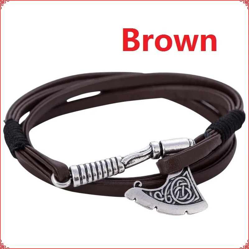 Kožna višeslojna vikinška narukvica s sjekirom za muškarce Irish Knot Hatchet Ručno izrađena pletena gusarska narukvica Modni nakit Rođendanski dar