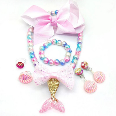 Komplet ogrlica s kuglicama za djevojčice, modni privjesak s repom sirene, dječji, podesivi, lijepa ogrlica, šarm, zdepast nakit za dar