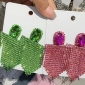 Letné nové horúce trendy 2023, zelené ružové krištáľové strapcové náušnice pre ženy, párty doplnky, visiace náušnice s kamienkami, darčeky