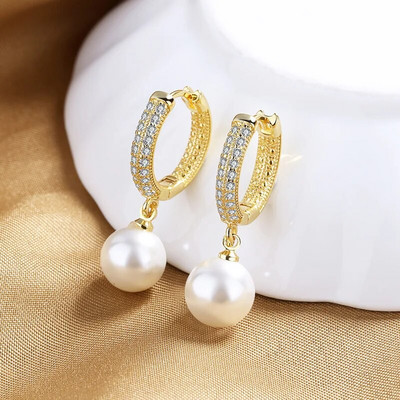 Luksuzne modne biserne mikro popločane cirkonske naušnice u obliku obruča za žene Viseće naušnice Ležerna zabava Rođendanski dar Nakit Pendientes Mujer