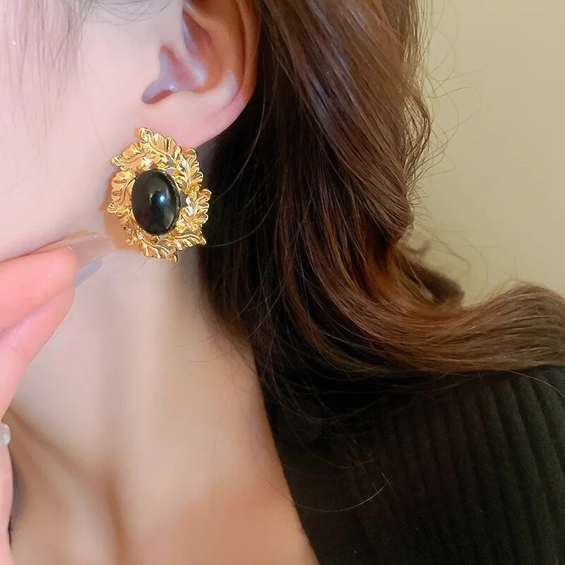 Viduslaiku vintage akrila ovāls metāla lapu ģeometriski auskari franču galma stilā eleganti auskari sievietēm sieviešu rotaslietas