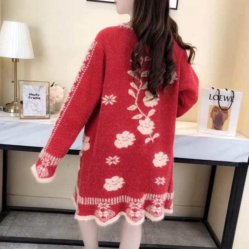 Új őszi téli kardigán pulóver, női, középhosszú, faux nerc kardigán dzseki női kötött pulóver felsők női pulóver dzseki