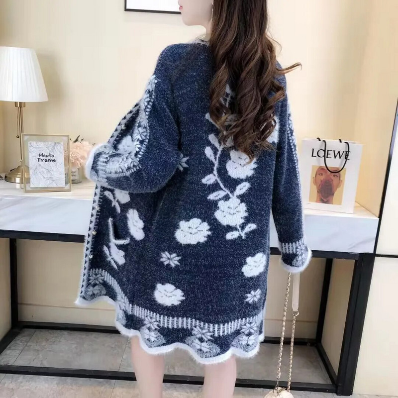 Új őszi téli kardigán pulóver, női, középhosszú, faux nerc kardigán dzseki női kötött pulóver felsők női pulóver dzseki