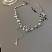 Jauna dizaina izsmalcinātas zvaigžņu ģeometriskas kristāla ķēdes, kaklarotas, korejiešu modes spīdīgas rotaslietas sievietēm jubilejas kāzām