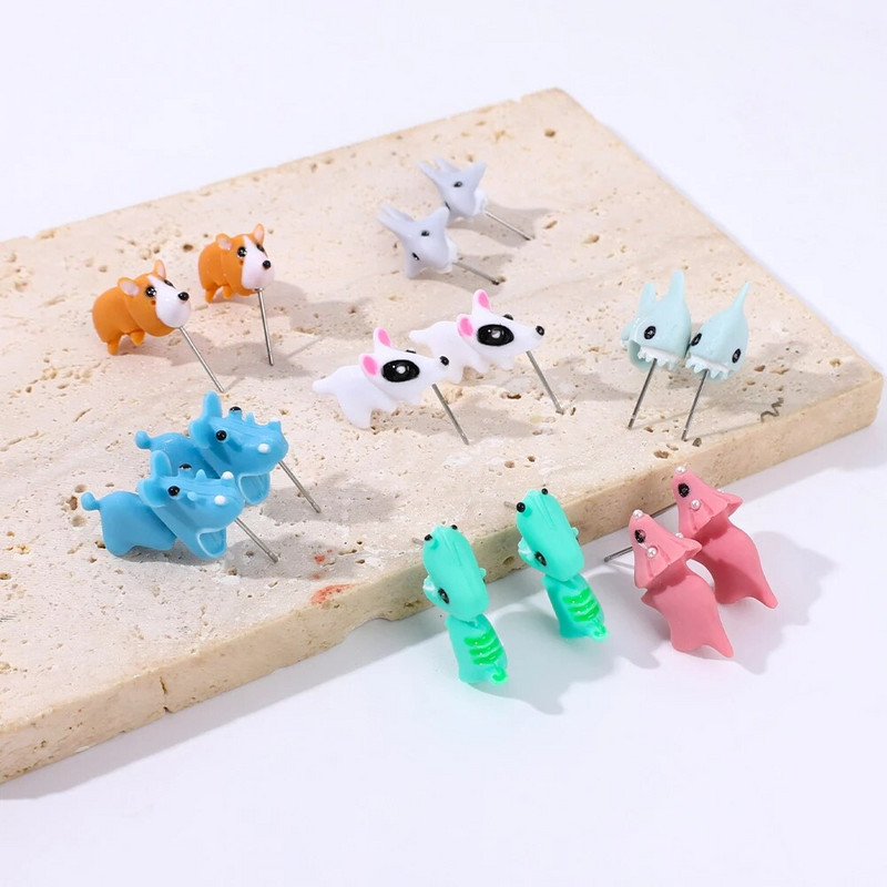 1 Pāris Auss ļipiņas Dzīvnieku koduma auskari Sievietēm multfilma Haizivju dinozauru sveķu auskari Ausu kniedes kodums meitenēm auskari dārgakmeņu dāvana