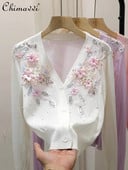 Γαλλικά εξαίσια κεντημένα λουλούδια με λαιμόκοψη V κοντό πλεκτό κορυφαίο γυναικείο καλοκαιρινό ρετρό καλλιτεχνική λεπτή ζακέτα προστασίας από τον ήλιο