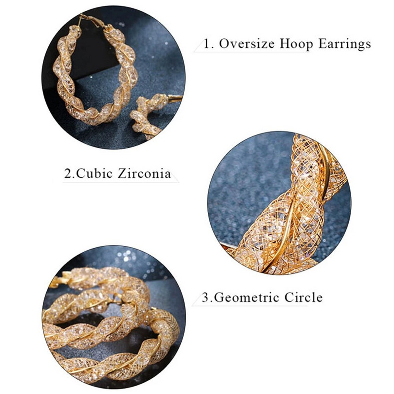 Jauni 1 pāris ģeometriski apļveida apaļi auskari sievietēm Brincos kubiskā cirkonija savīti auskari zelta krāsā ballītes rotaslietas dāvana