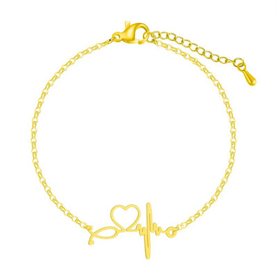Βραχιόλια καρδιάς από ανοξείδωτο ατσάλι Kinitial σε χρυσό χρώμα Βραχιόλια κοσμήματα με αλυσίδα βραχιόλι Heart Beat Charm βραχιόλια για γυναίκα Δώρο