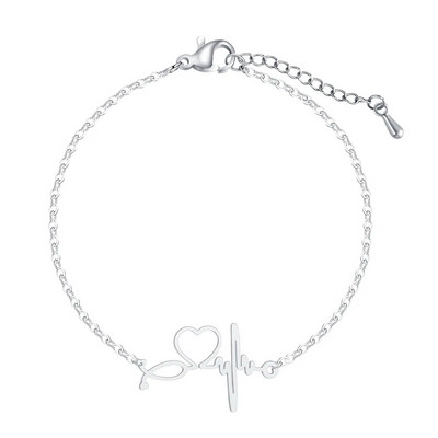 Βραχιόλια καρδιάς από ανοξείδωτο ατσάλι Kinitial σε χρυσό χρώμα Βραχιόλια κοσμήματα με αλυσίδα βραχιόλι Heart Beat Charm βραχιόλια για γυναίκα Δώρο