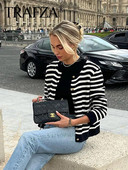 Ζακέτα TRAFZA Γυναικεία Πλέξιμο Ριγέ κλωστή V Λαιμόκοψη Γυναικεία πουλόβερ με τσέπες Κομψά και κομψά γυναικεία ρούχα