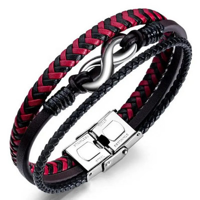 Vyriškos apyrankės madingos kelių sluoksnių odinės rankomis austos kryžminės magnetinės sagties apyrankės Kūrybiškos asmenybės papuošalai