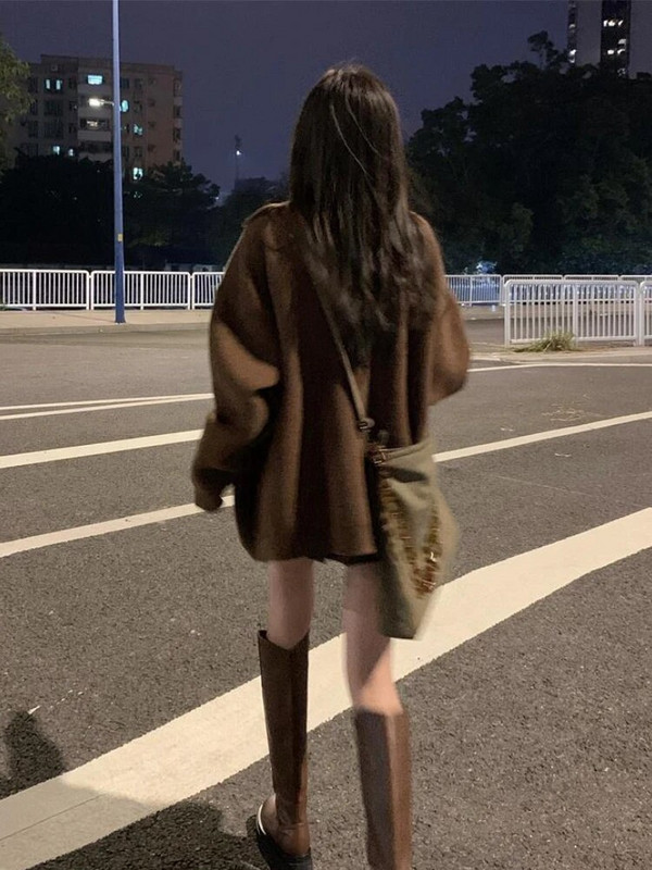 Sieviešu haki krāsas jaka Džemperi Baggy Pure Color Streetwear Korejiešu modes Кардиган Женский Eleganta Girlish Retro Japāņu Stilīgs