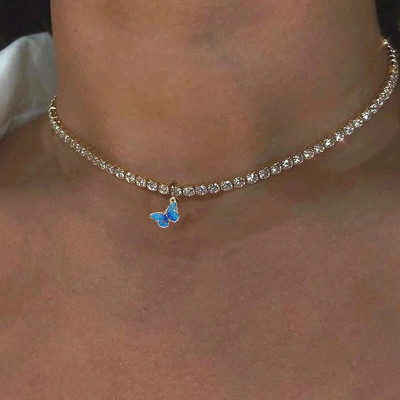 Jauna tauriņa kulonu kaklarota kaklarota strēles akmens ķēde balta rozā krāsa akrila vienkārša atslēgas kaula kaklarota dzīvnieku modes rotaslietas