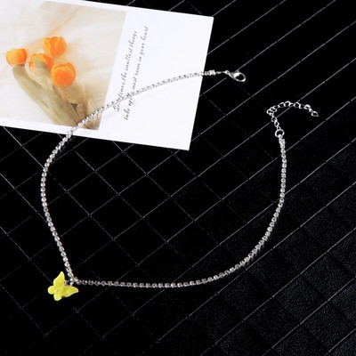 Jauna tauriņa kulonu kaklarota kaklarota strēles akmens ķēde balta rozā krāsa akrila vienkārša atslēgas kaula kaklarota dzīvnieku modes rotaslietas