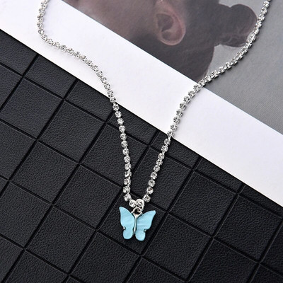 Jauna tauriņa kulonu kaklarota kaklarota strēles akmens ķēde balta rozā krāsa akrila vienkārša atslēgas kaula kaklarota dzīvnieku modes rotaslietas