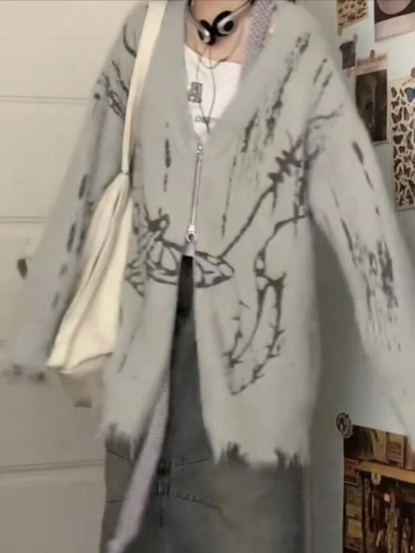 Sieviešu jaciņa rudens V veida kakla rāvējslēdzējs brīvs korejiešu stils Ikdienas Preppy Students Mode High Street Chic Кардиган Женский