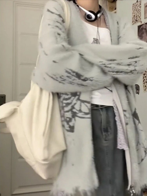 Sieviešu jaciņa rudens V veida kakla rāvējslēdzējs brīvs korejiešu stils Ikdienas Preppy Students Mode High Street Chic Кардиган Женский