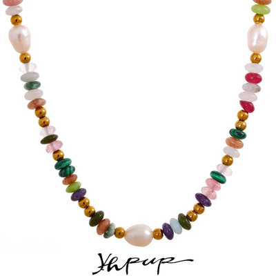 Yhpup Y2K Natural Pearl Stone Πολύχρωμο Χειροποίητο Γυναικείο Κολιέ Boho από ανοξείδωτο ατσάλι Αισθητικό χρυσό χρώμα Μόδα κοσμήματα 2023