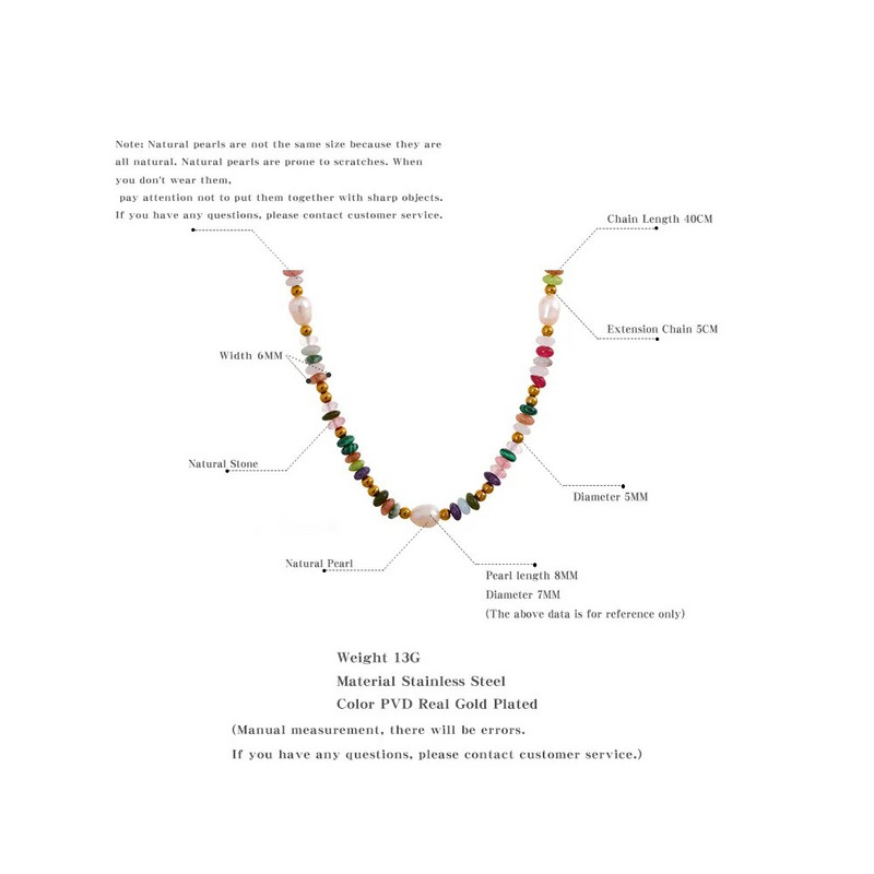 Yhpup Y2K natūralaus perlo akmens spalvingi rankų darbo Boho karoliai moteriški nerūdijančio plieno estetiniai aukso spalvos madingi papuošalai 2023 m.