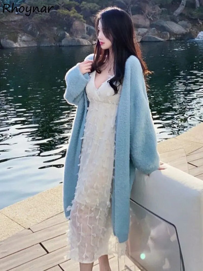 Long Simply Cardigan sieviešu džemperis Tīrs minimālistisks trikotāžas korejiešu modes Sweet Temper Vispārpiemērots Baggy Maigs Elegants Кардиган Mājīgs