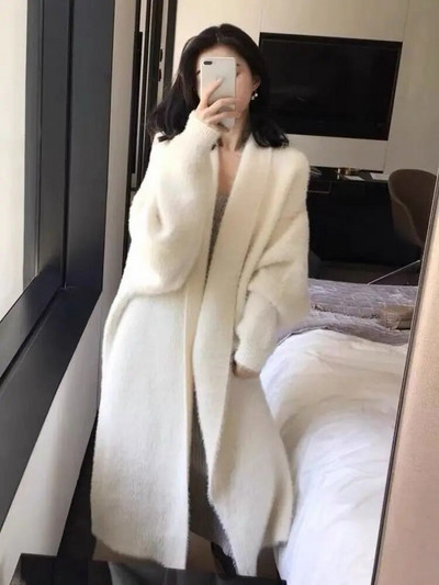 Hosszú, egyszerű kardigán női pulóver, tiszta, minimalista kötött koreai divat, édes temper, táskás gyengéd elegáns elegáns Кардиган hangulatos