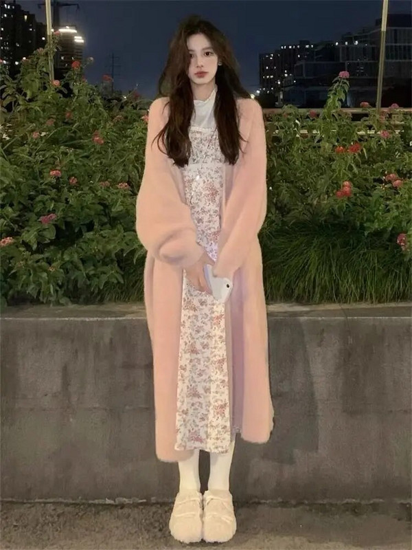 Hosszú, egyszerű kardigán női pulóver, tiszta, minimalista kötött koreai divat, édes temper, táskás gyengéd elegáns elegáns Кардиган hangulatos