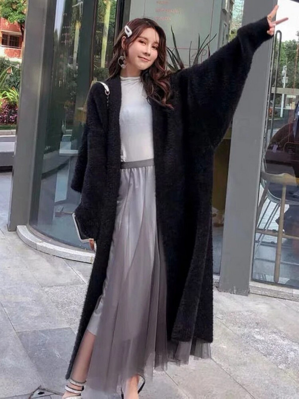 Hosszú, egyszerű kardigán női pulóver, tiszta, minimalista kötött koreai divat, édes temper, táskás gyengéd elegáns elegáns Кардиган hangulatos