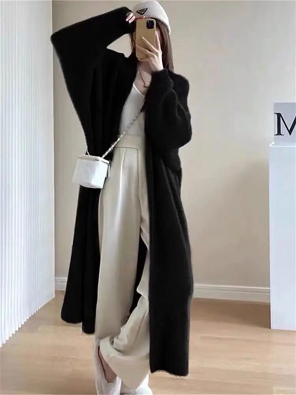 Hosszú, egyszerű kardigán női pulóver, tiszta, minimalista kötött koreai divat, édes temper, táskás gyengéd elegáns elegáns Кардиган hangulatos