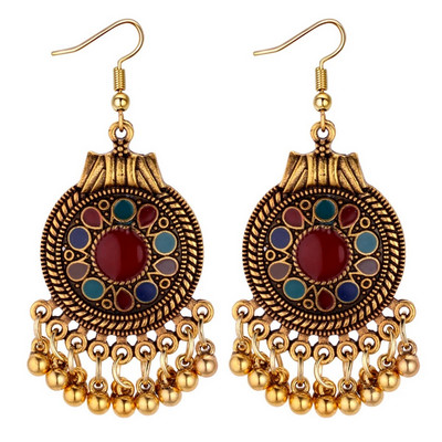 Cercei geometrici turci Jhumka pentru femei noi, etnici, vintage, bijuterii indiene, cercei suspendați cu ciucuri de culoare aurie, bijuterii pentru curcan