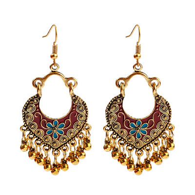 Cercei geometrici turci Jhumka pentru femei noi, etnici, vintage, bijuterii indiene, cercei suspendați cu ciucuri de culoare aurie, bijuterii pentru curcan