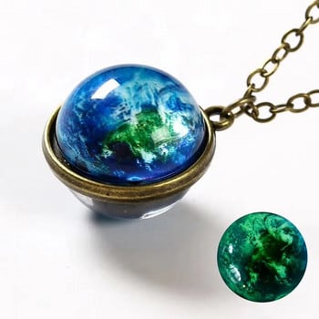 Earth Moon Planet Glass Ball Noctilucent κρεμαστό κολιέ διπλής όψεως Luminescent Galaxy Nebula Cosmic Choker Jewelry για γυναίκες