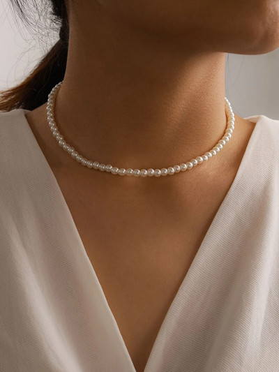 Κομψό Big White Imitation Pearl Beads Choker Chain Clavicle κολιέ Γυναικείο Κοσμήματα Γάμου 2021 Νέο