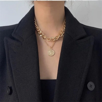 Tredny 2023 uus mood Kpop Beauty Head Coin Choker kaelakee kullavärvi kahekihiline keti ripats naistele ehted tüdrukule