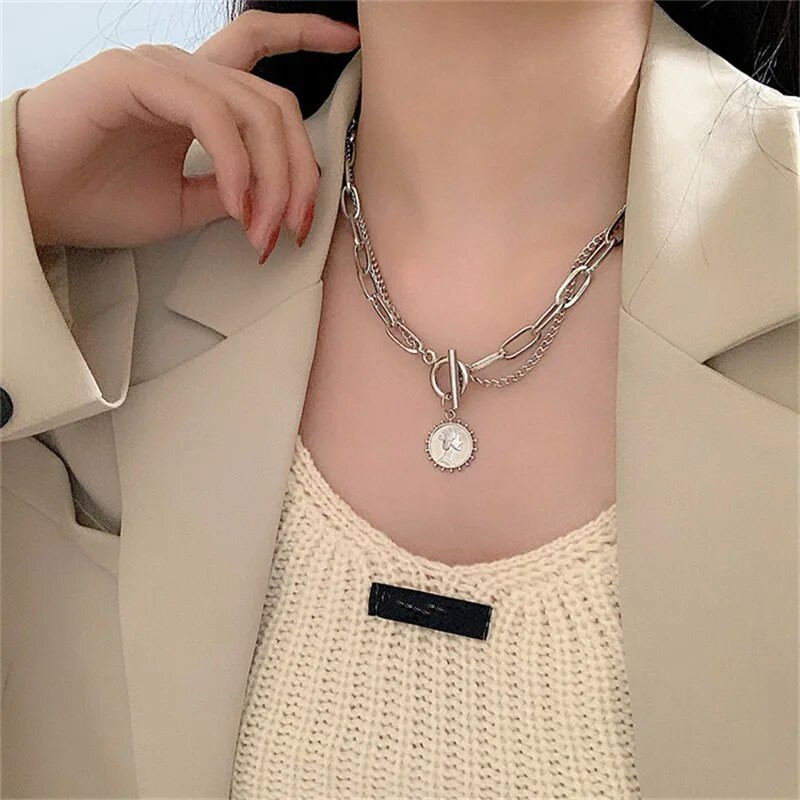 Tredny 2023 uus mood Kpop Beauty Head Coin Choker kaelakee kullavärvi kahekihiline keti ripats naistele ehted tüdrukule