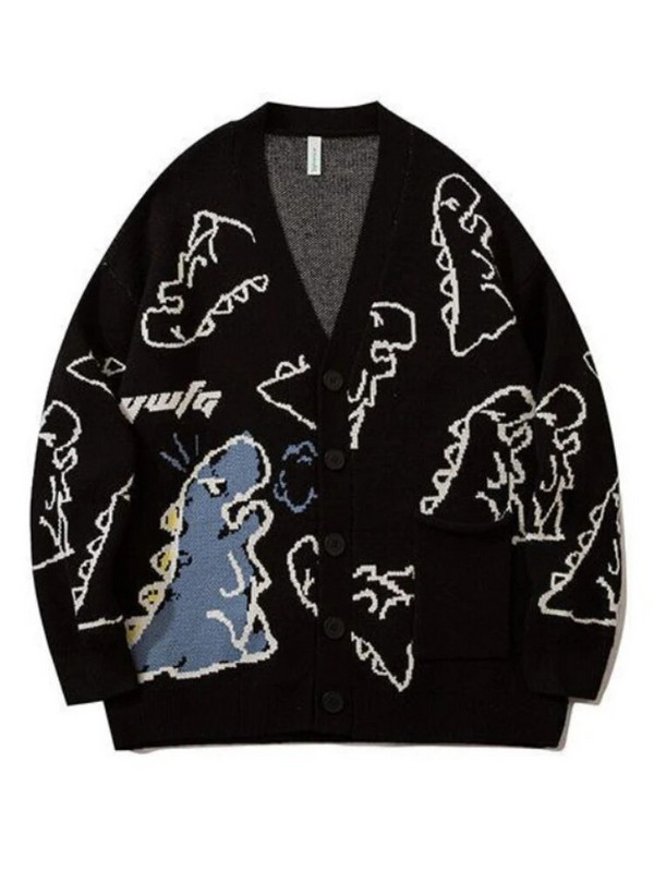 V veida kaklasaites jaciņa sievietēm Baggy karikatūra Preppy Knitting Кардиган Женский Vintage Schoolgirl Ins Designer Paneled Korejiešu Mode Jaunums