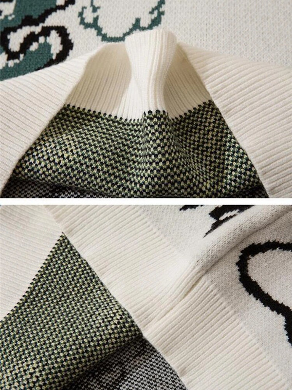 V veida kaklasaites jaciņa sievietēm Baggy karikatūra Preppy Knitting Кардиган Женский Vintage Schoolgirl Ins Designer Paneled Korejiešu Mode Jaunums