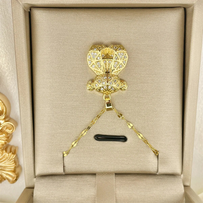 Mielas meškiuko pakabukas, vario inkrustuotas cirkonio karoliai moterims nerūdijančio plieno grandinėlės vestuvių vakarėlio jubiliejaus dovanos papuošalai