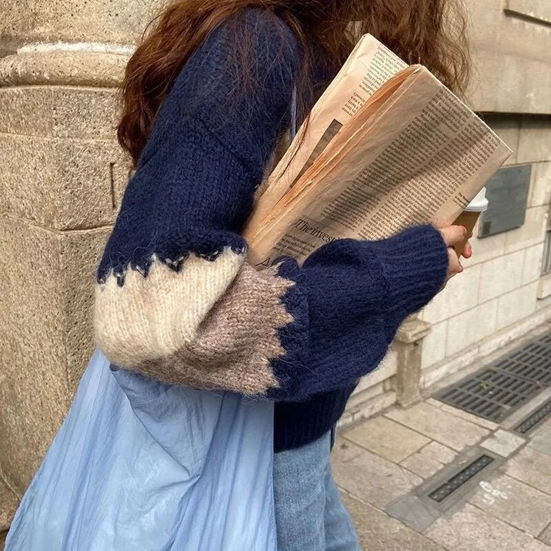 Sieviešu jaka korejiešu versija, raibs stils, ikdienišķs retro stila džemperis ar vienrindu, ērts sieviešu džemperis, kas piemērots ikdienas lietošanai