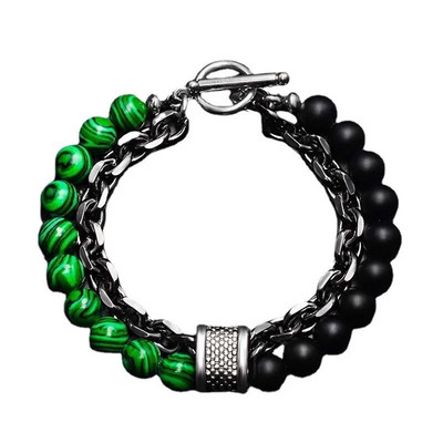 Modes punk stila matēta akmens ķēdes kombinācija ģeometriska vīriešu rokassprādze