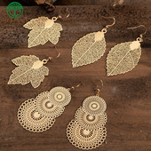 Vintage Boho Ethnic Dangle Drop σκουλαρίκια για γυναίκες Γυναικεία μόδα Σκουλαρίκια με χρυσά φύλλα Αξεσουάρ κοσμήματος