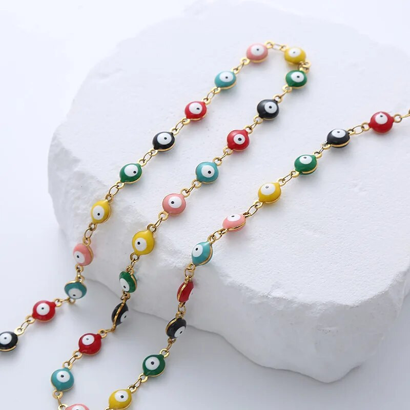 Νέο γυναικείο κολιέ από ανοξείδωτο ατσάλι με αλυσίδα Evil Eye μπορεί να προσαρμοστεί σε ποικιλία χρωμάτων πλάτους 6mm
