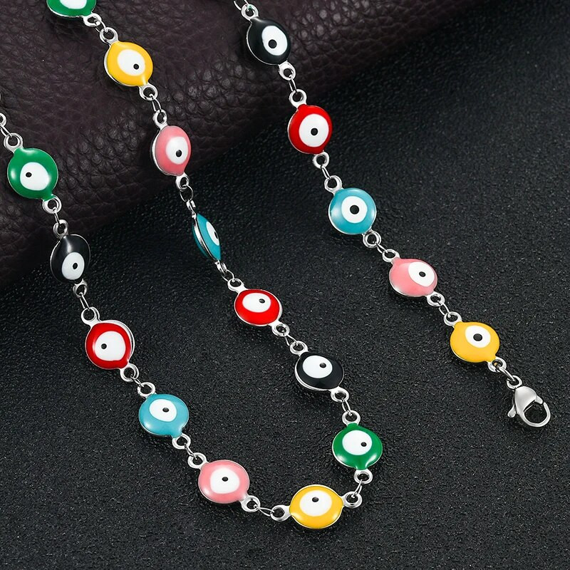 Νέο γυναικείο κολιέ από ανοξείδωτο ατσάλι με αλυσίδα Evil Eye μπορεί να προσαρμοστεί σε ποικιλία χρωμάτων πλάτους 6mm