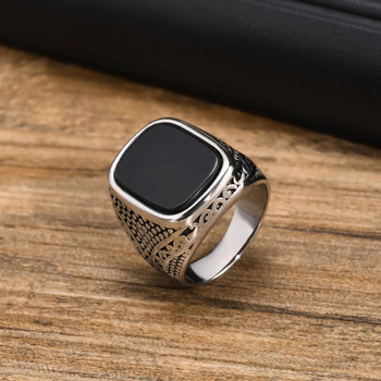 Ανδρικά πέτρινα δαχτυλίδια Vnox Rock Punk Onyx, Κομψό μεταλλικό δαχτυλίδι από μασίφ ανοξείδωτο ατσάλι, μοντέρνα δώρα μόδας για αυτόν κοσμήματα