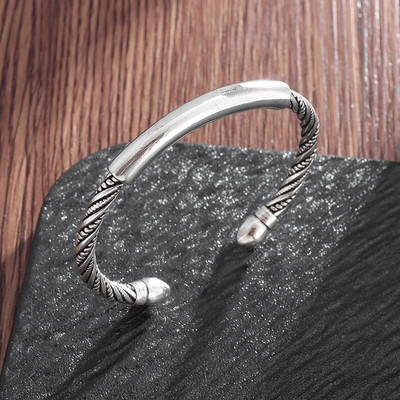 Ρετρό Ασημί Χρώμα Απλό Ρυθμιζόμενο Πλεκτό Βραχιόλι σε σχήμα C κατάλληλο για μοντέρνα casual κοσμήματα ανδρών και γυναικών