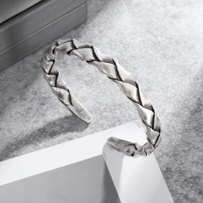 Ρετρό Ασημί Χρώμα Απλό Ρυθμιζόμενο Πλεκτό Βραχιόλι σε σχήμα C κατάλληλο για μοντέρνα casual κοσμήματα ανδρών και γυναικών