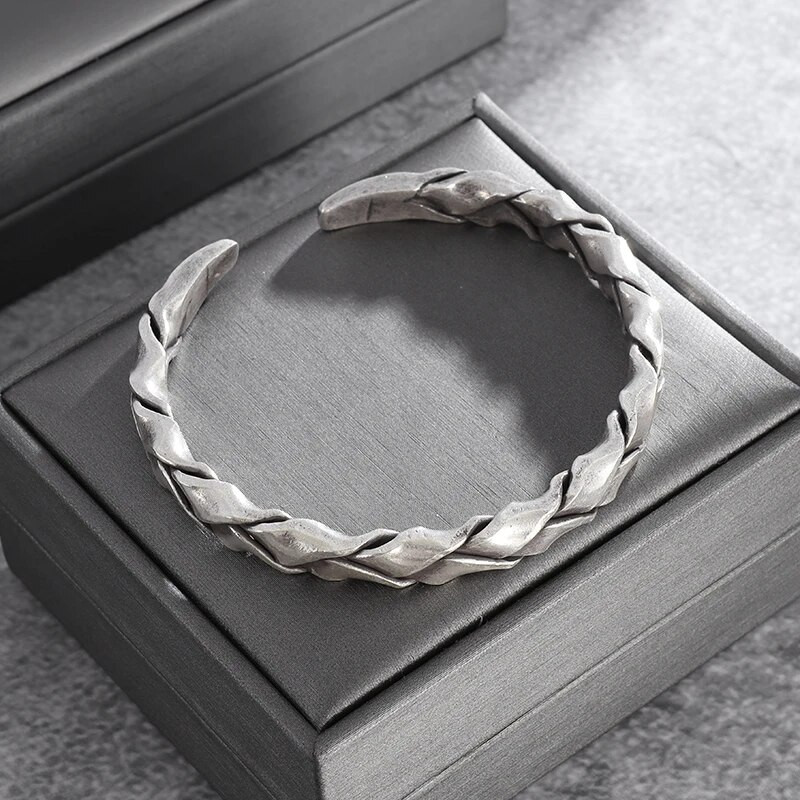 Ρετρό Ασημί Χρώμα Απλό Ρυθμιζόμενο Πλεκτό Βραχιόλι σε σχήμα C κατάλληλο για μοντέρνα casual κοσμήματα ανδρών και γυναικών