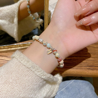 Vintage karkötő szél tiszta víz zöld utánzat jáde kalcedon nyitó Dingdang karkötő női csengő édes ékszer ajándék