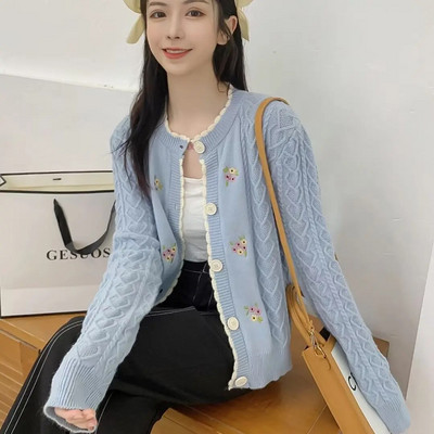 Sieviešu džemperi ar garām piedurknēm ar O veida kakla izgriezumu, brīvi pieguļoši brīvā laika pavadīšanas piederumi, rudens ikdienas mīksts, salds korejiešu stila studentu jakas.