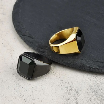 Нов мъжки пръстен от неръждаема стомана, черен камък, сребърен цвят, хип-хоп парти, пънк пръстени за мъже, сватбени бижута