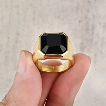 Νέο ανδρικό δαχτυλίδι από ανοξείδωτο ατσάλι από μαύρη πέτρα Ασημί Χρώμα Hip Hop Party Punk Δαχτυλίδια Ανδρικά Κοσμήματα Γάμου